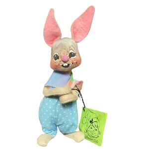 Annalee Bunny Rabbit Vintage 1965 1971 Mobilitee Green Tags Easter Figure RARE